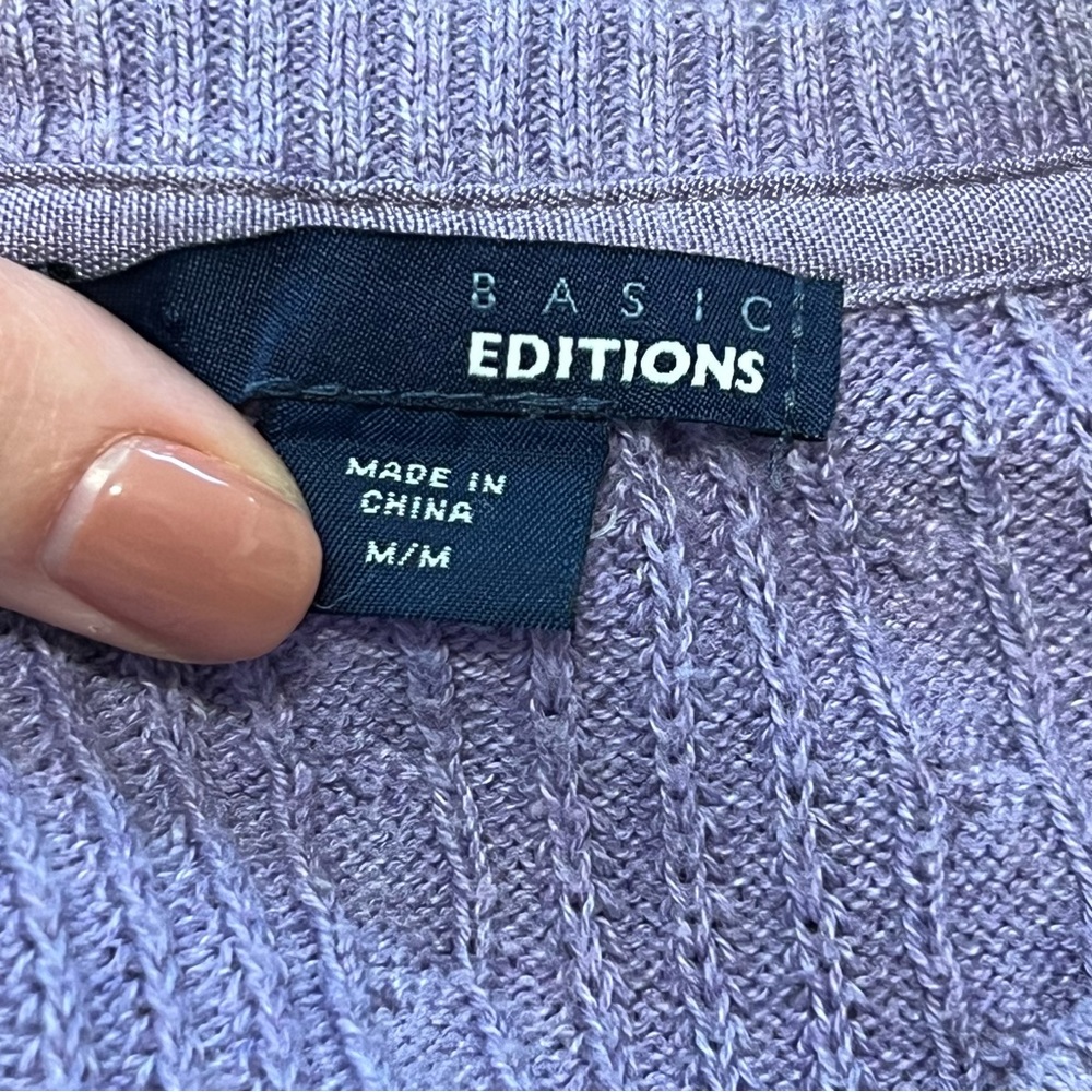 Basic Editions Light Purple V Neck Cable Knit Rib… - image 7